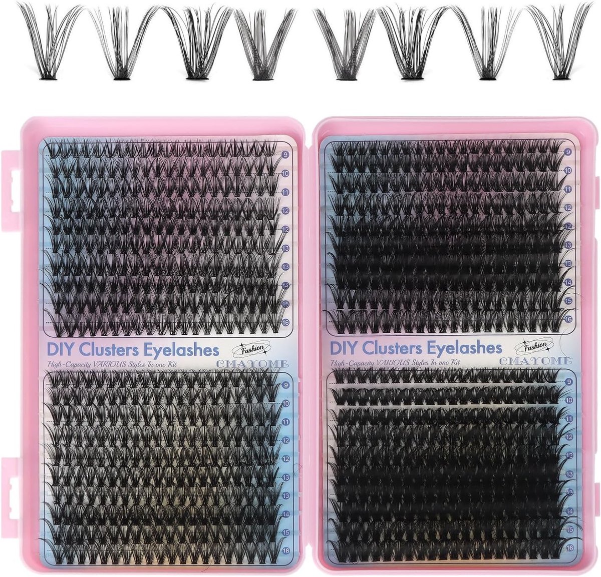 Wimperclusterset met 800 stuks, 9-16 mm, voor doe-het-zelf wimperextensions, natuurlijke en volumineuze looks, ideaal voor dagelijks gebruik en speciale gelegenheden