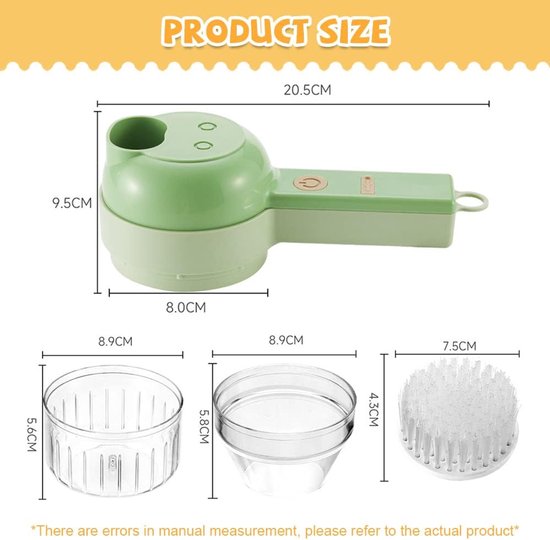 Elektrische groentesnijder - Mini hakmolen - Maaltijden bereiden - 4-in-1 functie - 8 x 20.5 x 9.5 cm - Groen — afbeelding 5
