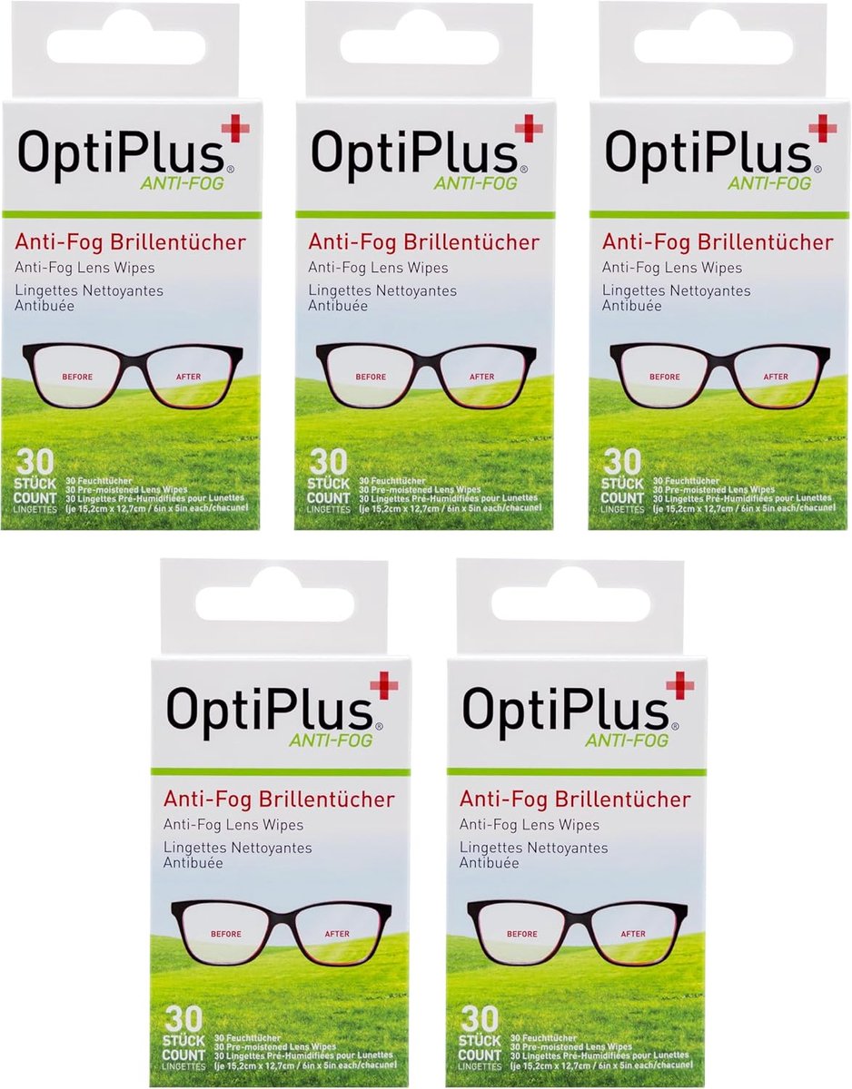 SnelShoppen - OptiPlus Anti-condens-reinigingsdoekjes voor brillen, 150 stuks, grondige en zorgvuldige reiniging, langdurige bescherming, ideaal voor