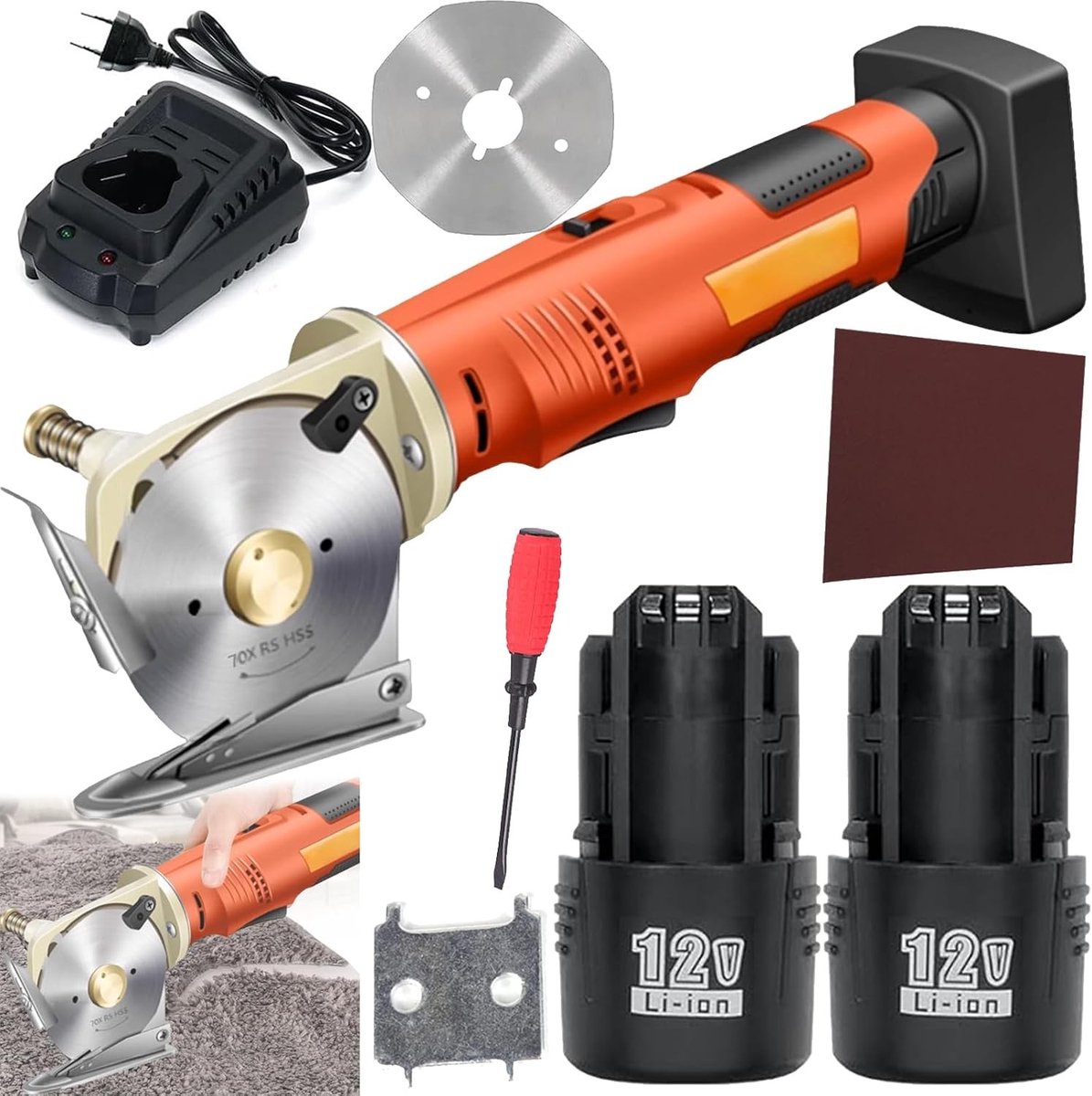 Draadloze Elektrische Snijder voor Karton en Stof met 2 Vervangende Bladen en 12V 240W Motor