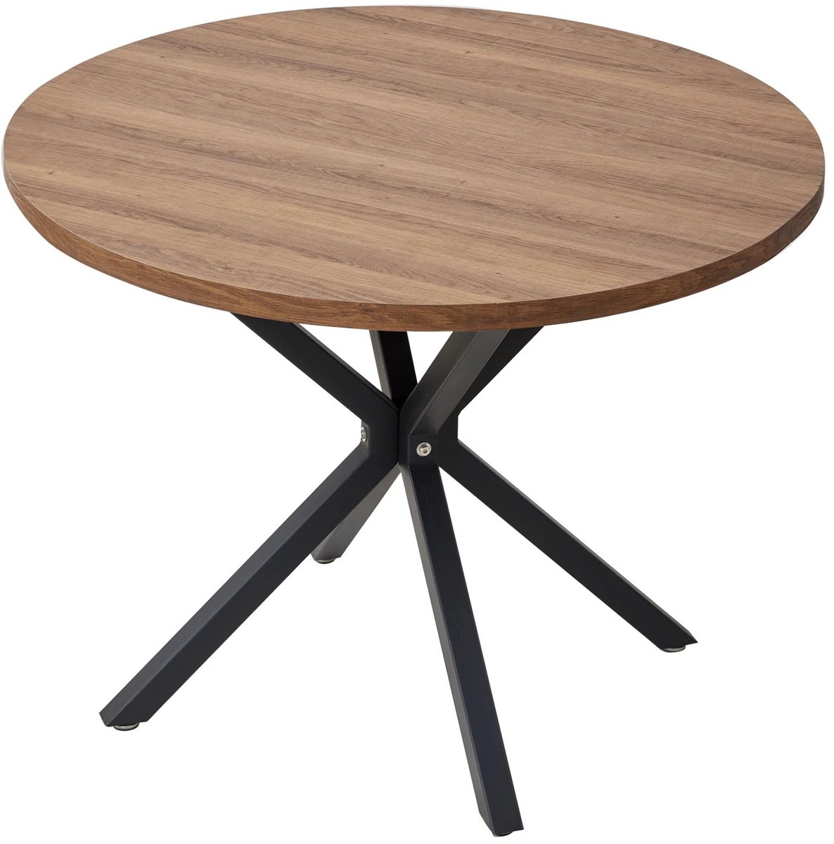 Archi Ronde Eettafel – Tafel - Ø100 cm – Scandinavisch Design – Houten Tafelblad – Metalen Onderstel – 4 Personen – Naturel/Zwart