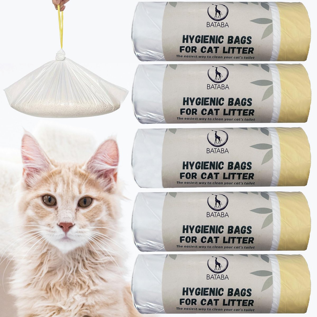 SnelShoppen - BATABA 50 XL Kattenbakvulling Zakken, Krasbestendig, Hygiënisch, Met Veters, Voor Grote en Middelgrote Kattentoiletten, 50 Stuks