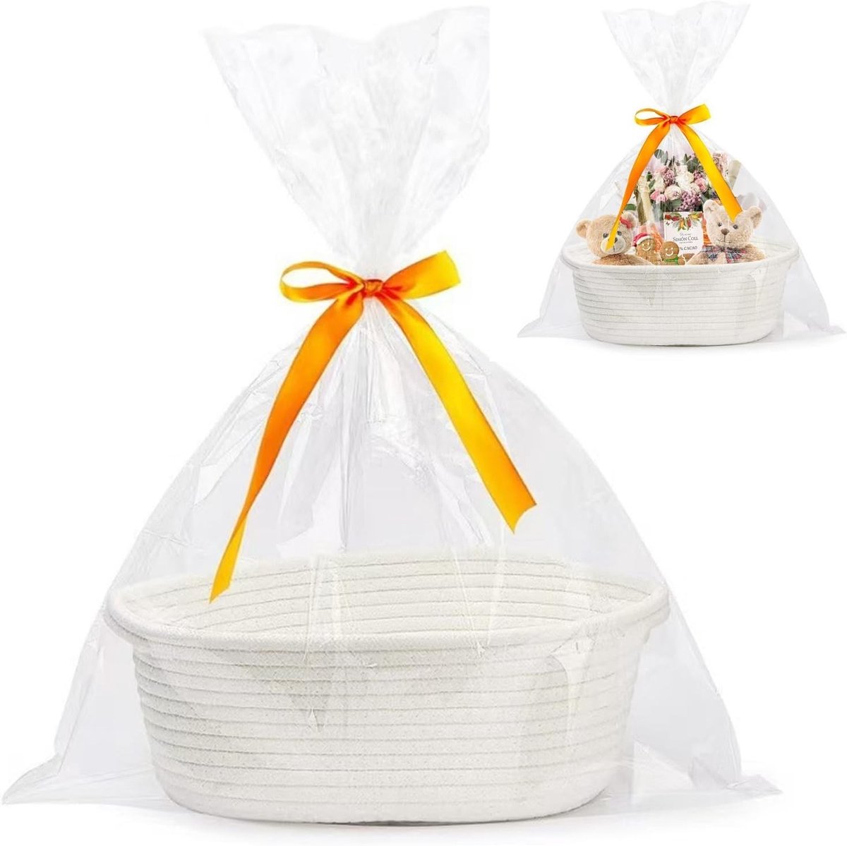 Gebreide mand voor geschenken en presentatie, gevlochten geschenkmanden met tas en lint, ideaal voor verjaardagen, bruiloften en feesten