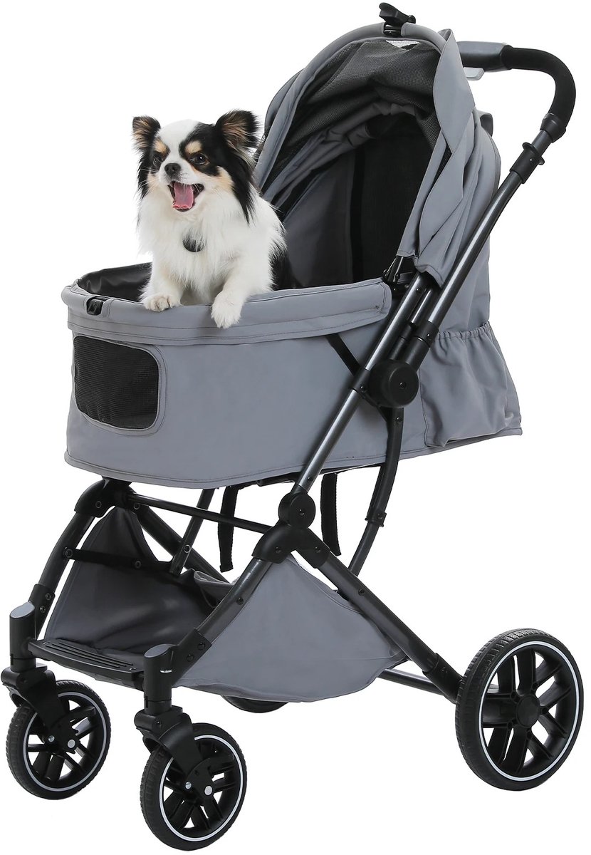 DierDO - Hondenbuggy - Honden Kinderwagen - Huisdierbuggy - Grijs - 64x34x103 cm - Opvouwbaar - Tot 30 kg - Afneembare Wasbare Mat
