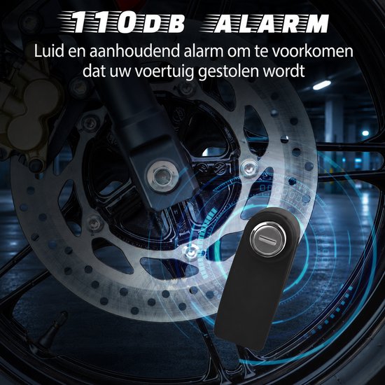 Schijfremslot met Alarm 110 dB - Remschijfslot met alarm - Motorslot en Scooterslot - Motor Alarm Sirene - 7 mm Pen - met Reminderkabel — afbeelding 2