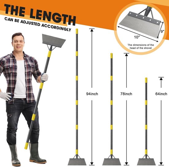 SnelShoppen - Schoonmaakschep Multifunctionele Tuinschopper Zware Klasse, Verstelbare Lange Steel 236 cm, Grote Platte Schep voor Wieden, Schrapen en van Snelshoppen — afbeelding 2
