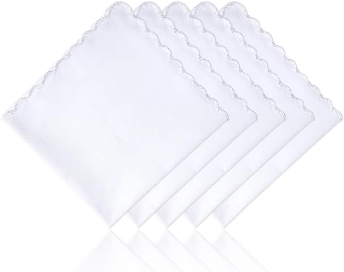 Set van 5 Witte Katoenen Zakdoeken voor Vrouwen, Kleine Zakdoeken met Golfrand, Perfect voor Dagelijks Gebruik en Speciale Gelegenheden (30cm)