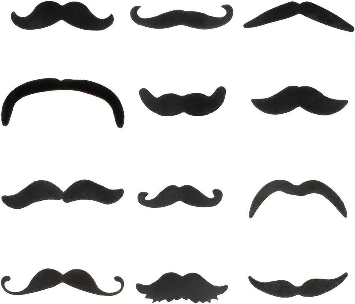 Set van 12 Assortiment Neppe Snorren Zelfklevend voor Verkleedpartijen, Perfect voor Carnaval en Feestjes, Zwart