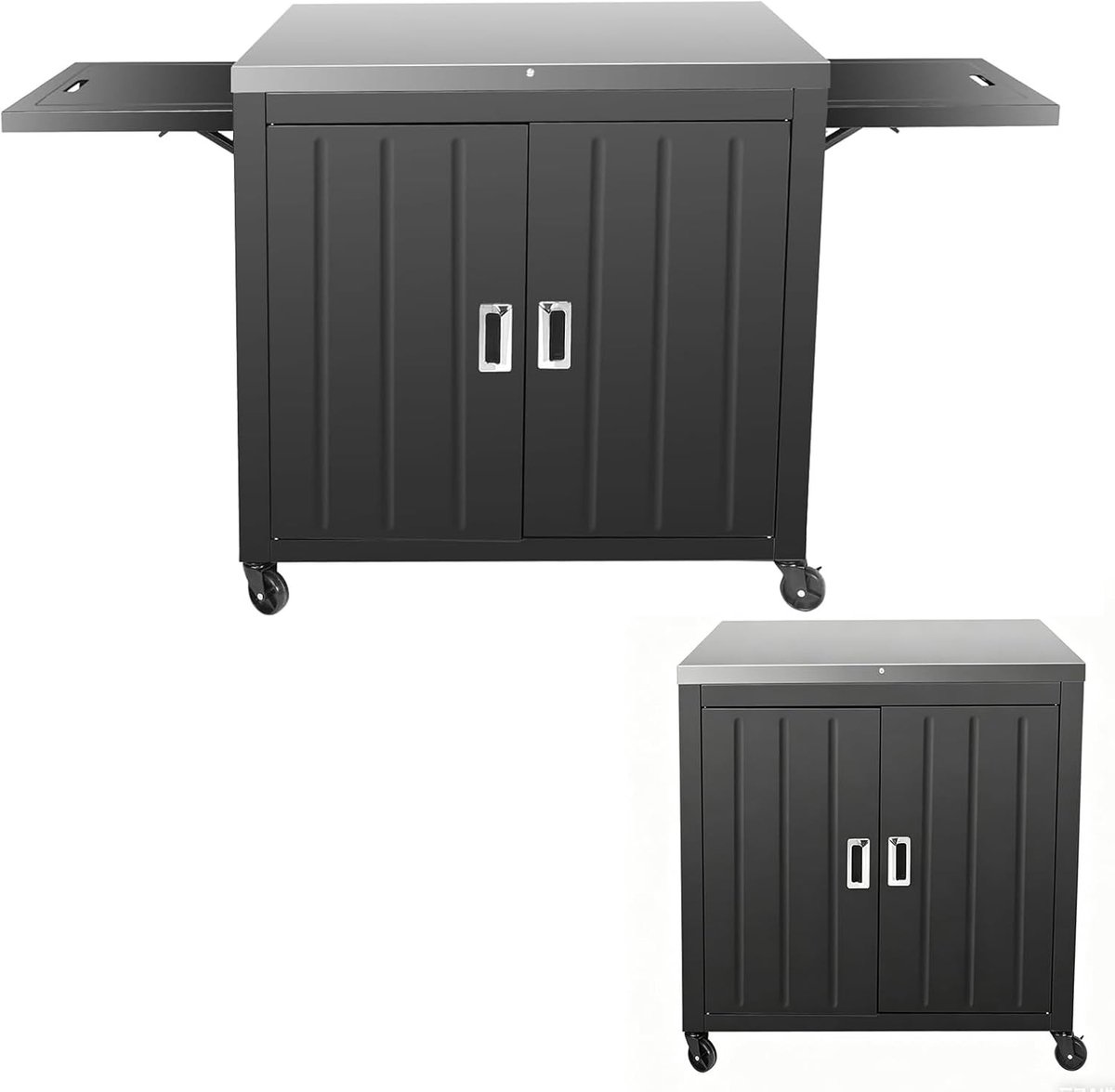 Grill Trolley 90 x 65 x 92 cm, Mobiele Keukenwagen met RVS Bovenblad, Opvouwbare Zijkanten en Wielen voor Barbecue en Tuingebruik