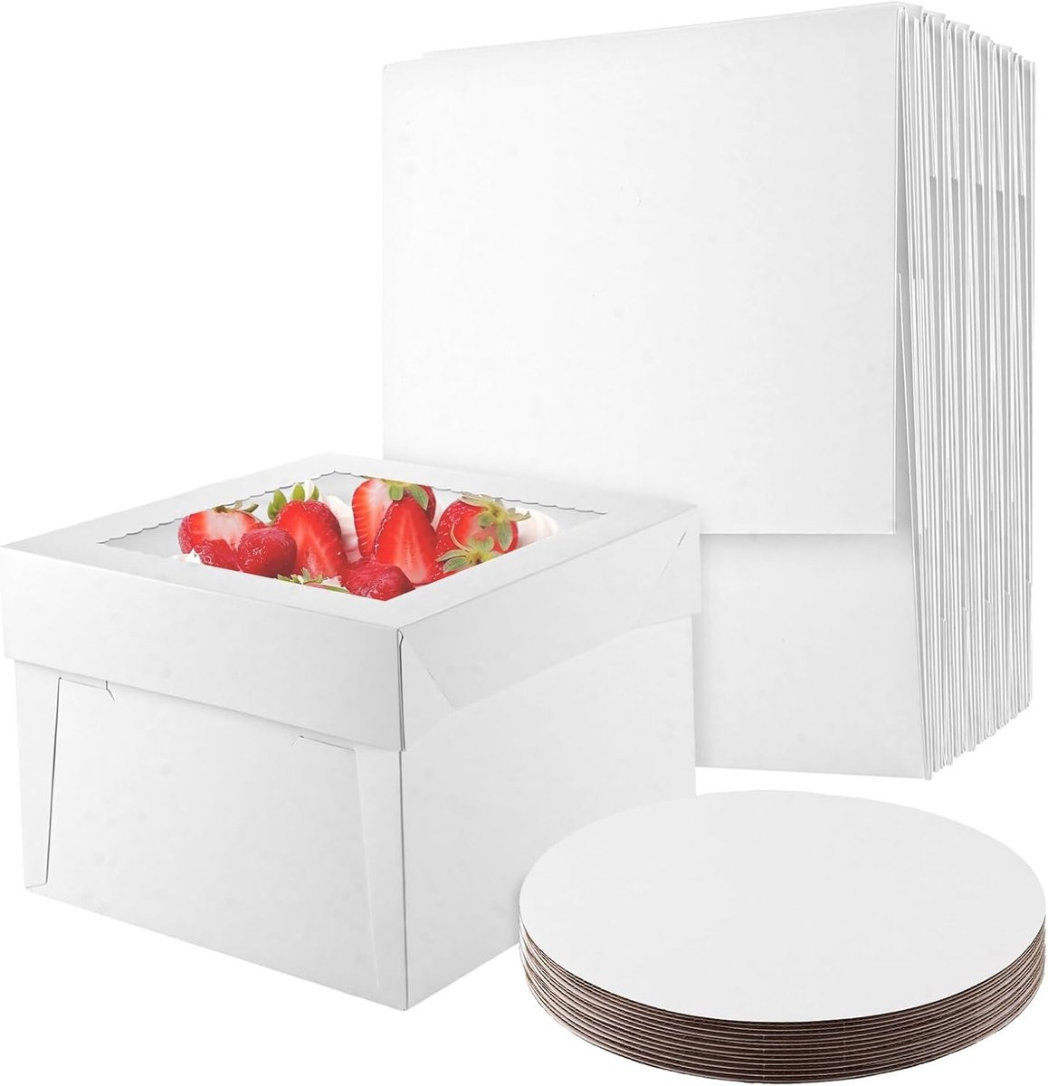 20 Stuks Witte Cake Dozen 25 x 25 x 20 cm voor Taart, Gebak en Taartvervoer