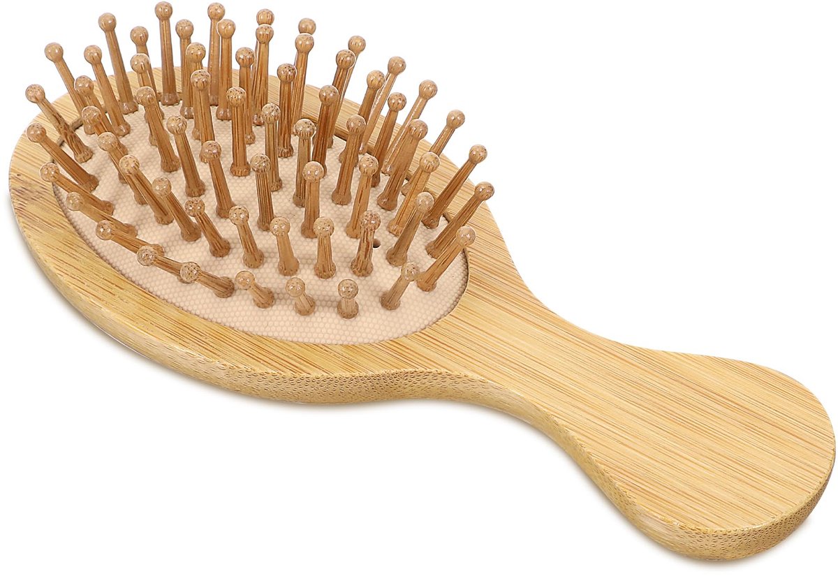 Thijox - Kleine Bamboe Haarborstel met Ronde Borstels voor Hoofdhuidmassage & Haargroei, Antistatische Houten Borstel met Ergonomisch Handvat, Zachte