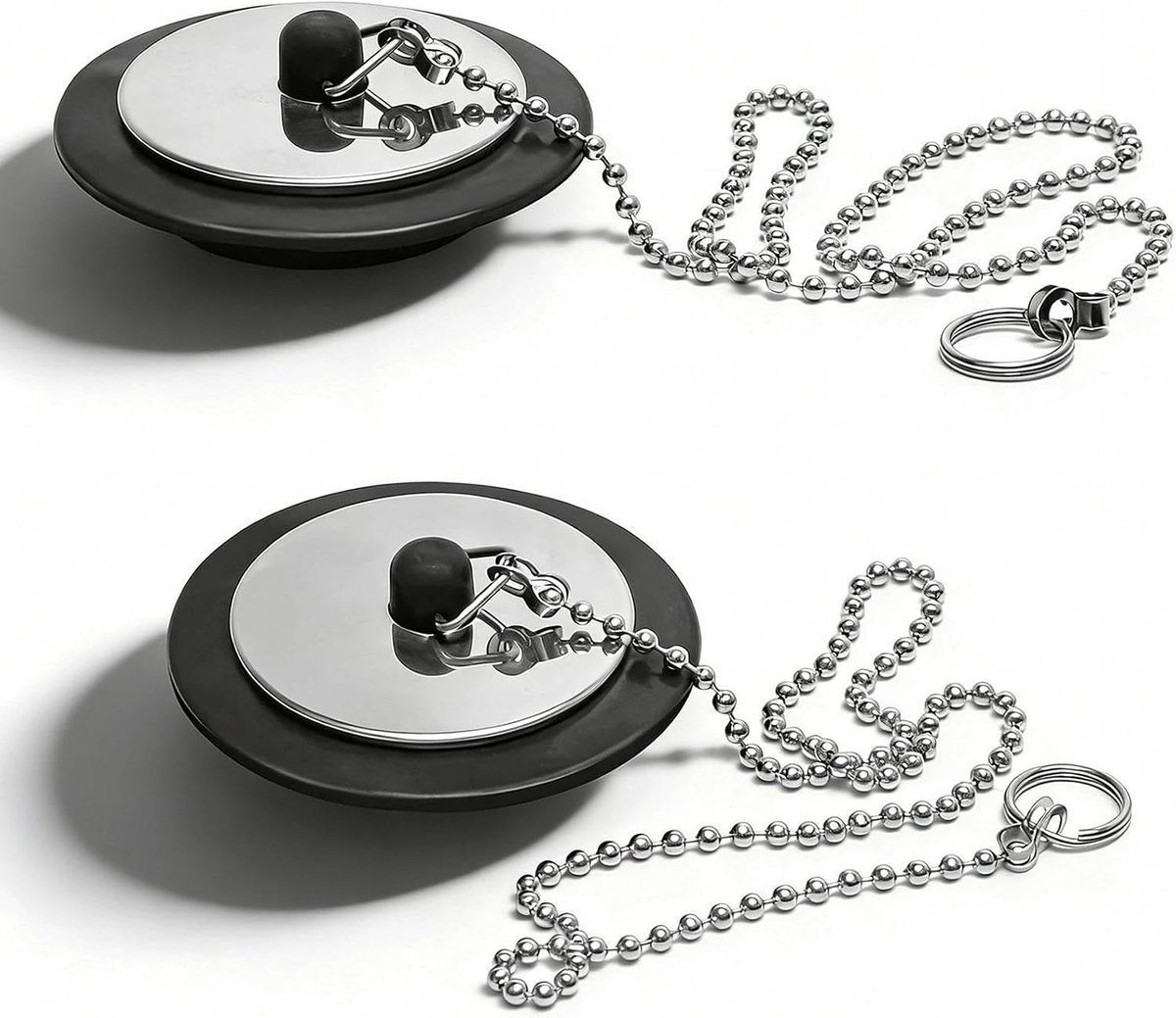Set van 2 Afvoerpluggen voor Keuken en Badkamer, Rubber Stopper met 40cm Ketting, Ø42-45mm Geschikt voor Diverse Wasbakken en Badkuipen