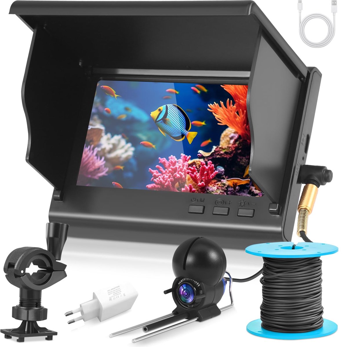 SnelShoppen - Onderwaterviscamera met Infrarood Nachtzicht, HD 220° Breedbeeld Sonar Camera, 30m Kabel voor Alle Wateren, Perfect voor Vissen en Onder