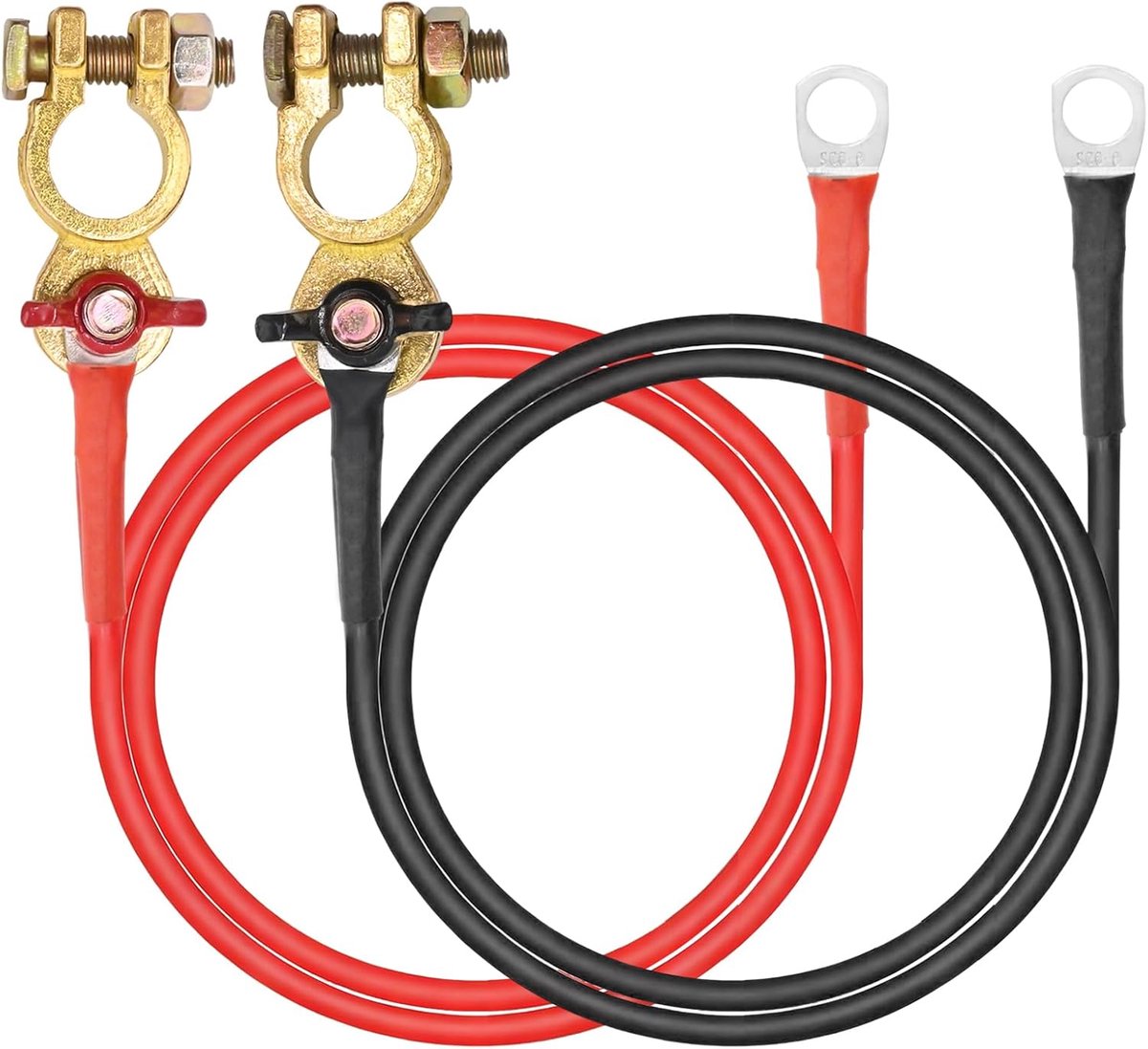 SnelShoppen - Battery Cable 10 AWG 100 cm met M8 Ring Terminals, Koper Accu Kabel voor Auto, Motor, Zonnepanelen, Geschikt voor 12V/24V, Duurzaam en C