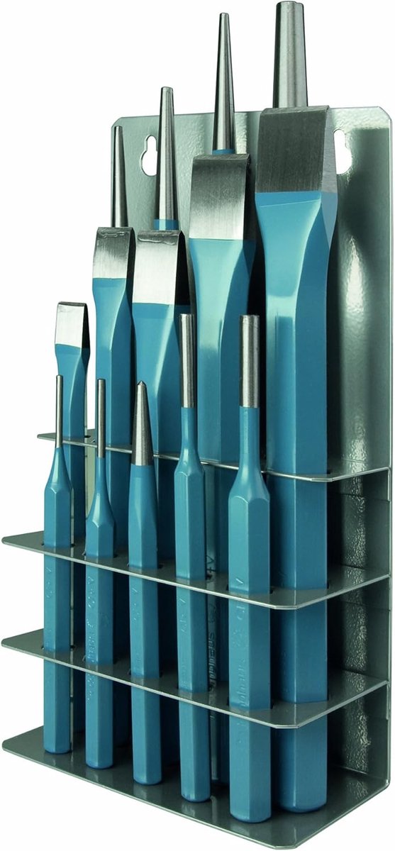 SnelShoppen - Professionele Gereedschapsset 14-delig - Centerpunsch, 4-Pin Punsen 2/3/5/6 mm, Driftpunsen & Platte Beitels - Chroom Vanadium Staal - V