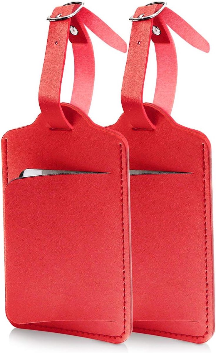 SnelShoppen - Luggage Tags 2 Stuks - Koffer ID Tags - Handbag Tags - Duurzaam PU Leer - Rood - Perfect voor Reizen en Bagage Preventie