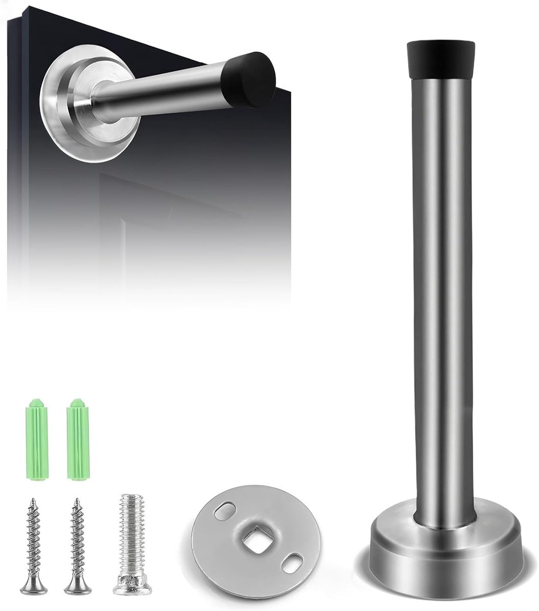 Deurstopper muur 15 cm - roestvrij staal - rubberen buffer - voorkomt schade aan muren - ShopVlot
