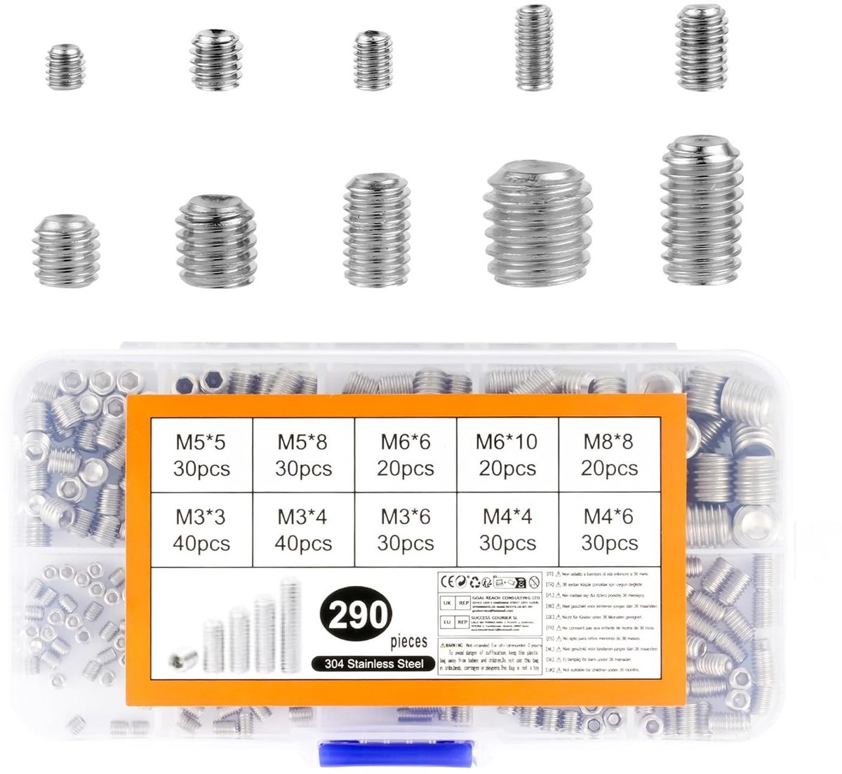 Schroeven Assortiment - Binnenzeskant Schroeven - Montage Werkzaamheden - Roestvrij Staal - 290 Stuks - Zilverkleurig