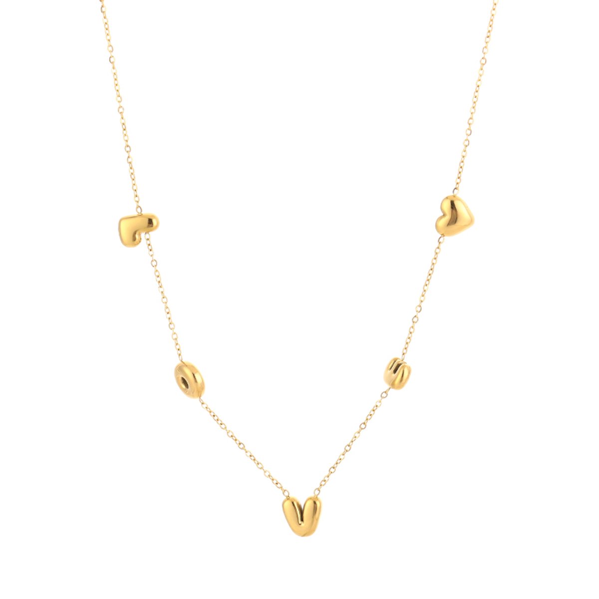 Luxe Love Ketting Stainless Steel - Elegante Schakelketting met 'LOVE' Letters en Hartjes - Chique Dames Sieraad - Goud