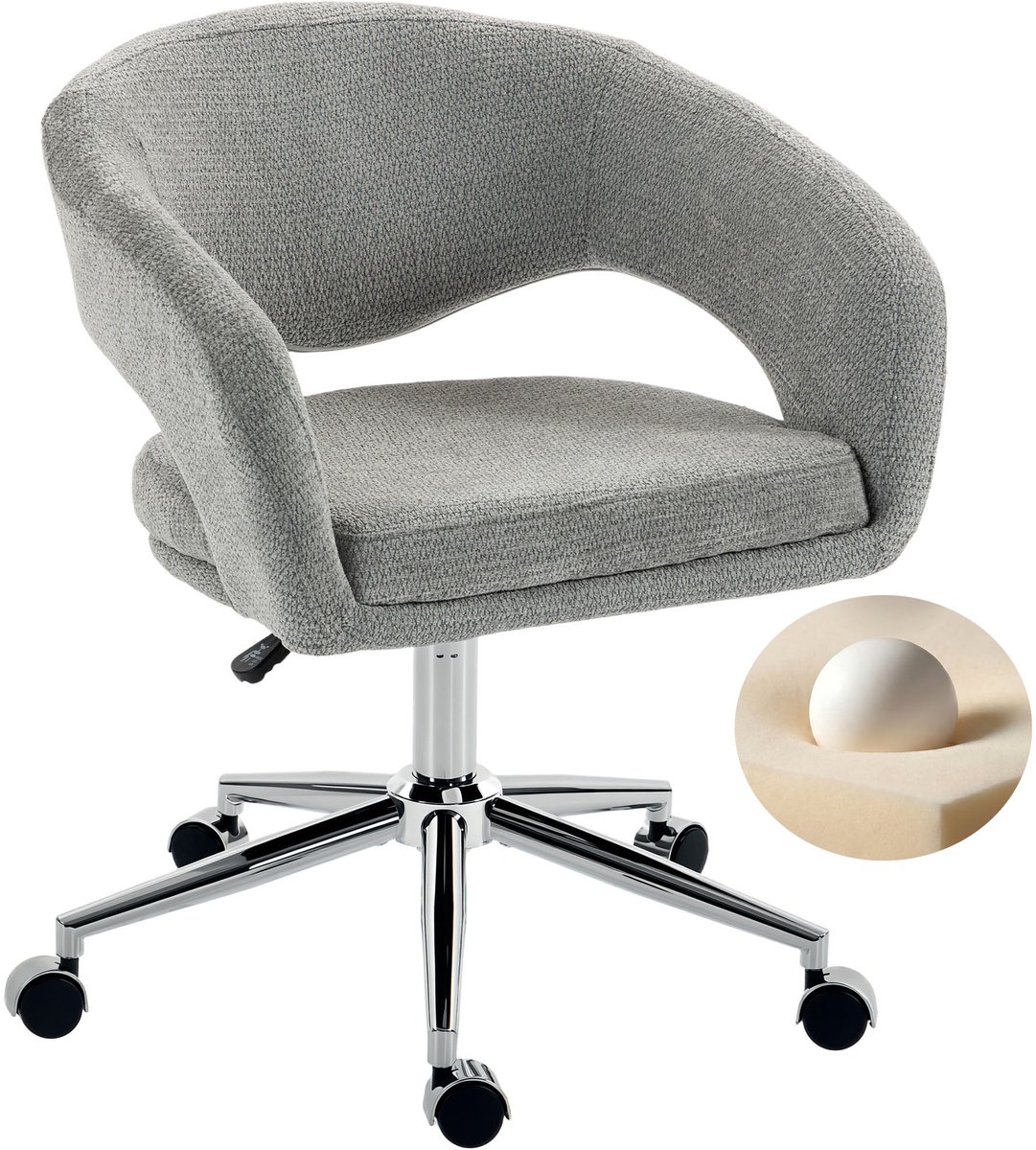 TEKROA® Bureaustoel - Ergonomische Bureaustoel - In Hoogte Verstelbaar - Chenille Stof - Draaibaar - Gebogen Rugleuning - Grijs