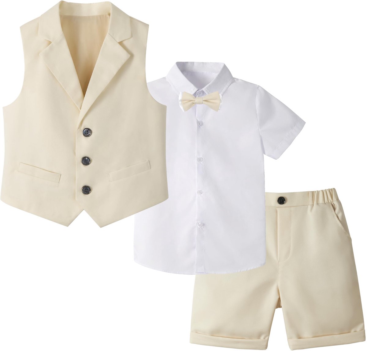 SnelShoppen - LOLANTA 4-delig Vrijetijdspak voor Kinderen, Jongens, Zomer, Feestelijk Bruiloftspak, Korte Mouwen, Vlinderdas, Vest, Korte Broek, 2-12