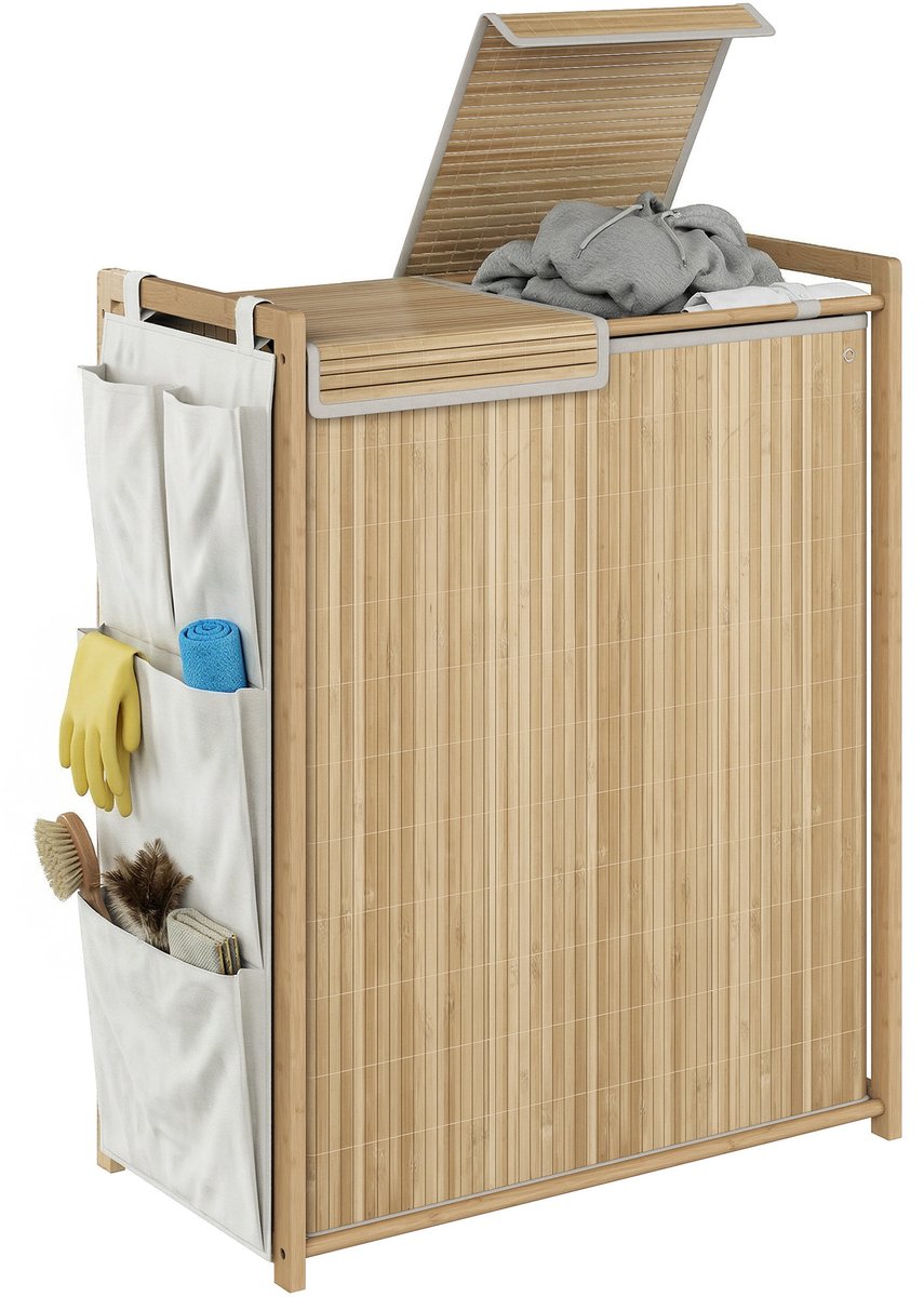 HOMCOM Wasmand-Bamboe, Oxford-stof-63L x 33B x 78H cm-Natuurhout