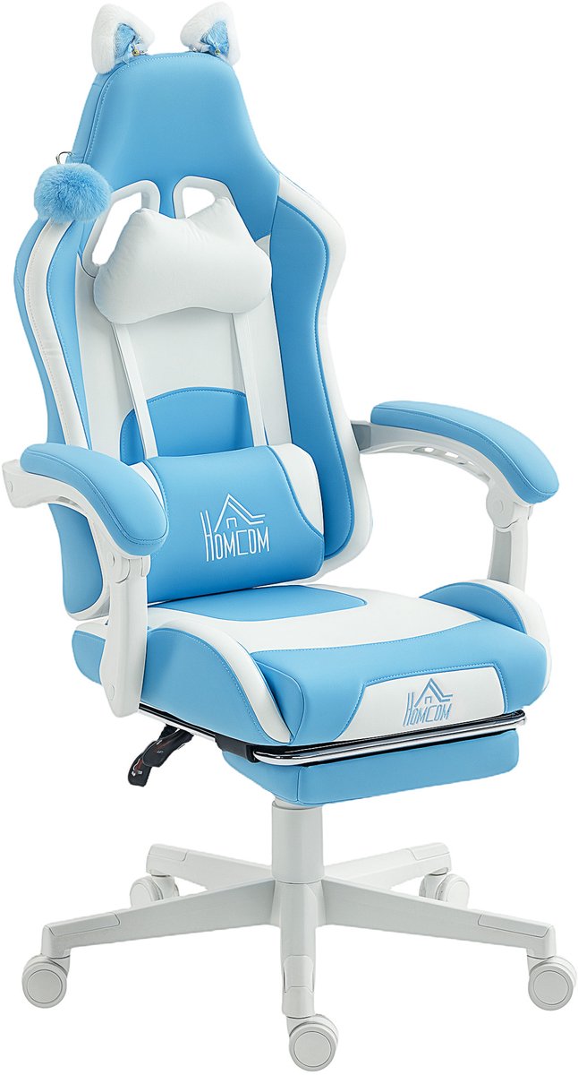 HOMCOM Gamingstoel-Kunstleer-65L x 62B x 116-124H cm-Lichtblauw