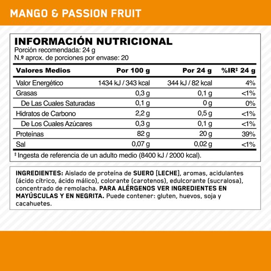 Optimum Nutrition Clear Whey Protein - Mango & Passionfruit Proteine Poeder - Eiwitshake - Eitwit Limonade - 480 gram (20 servings) — afbeelding 2