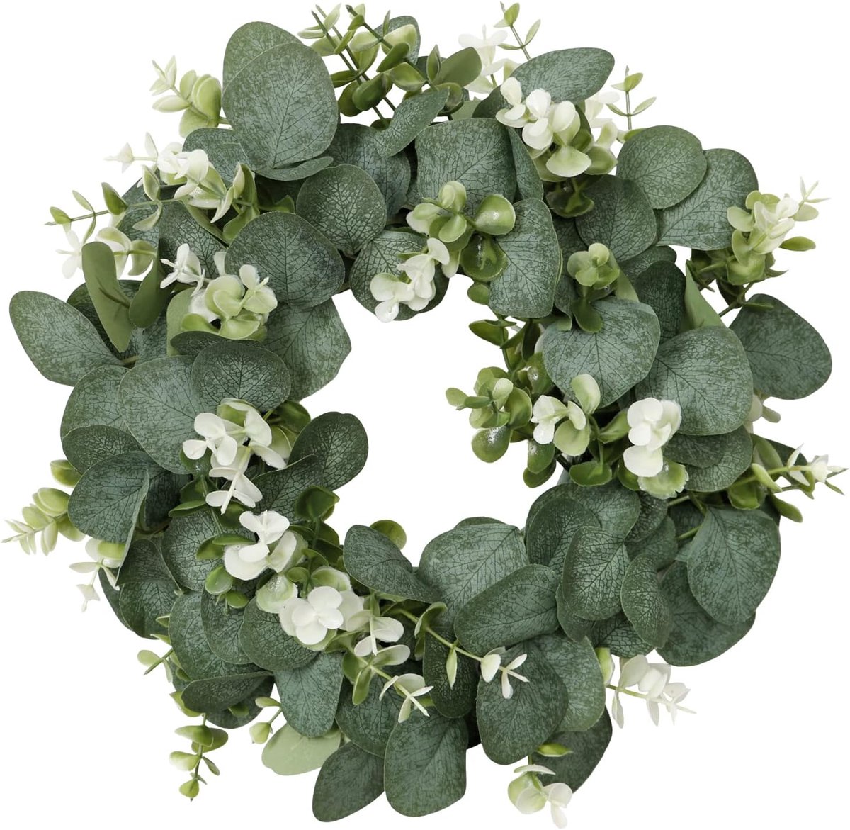 Kunstplant Krans - Kunstmatige Bladeren Krans - Groene Kunstkrans - Kunst Eucalyptus Krans 30 cm - Voor hooikoortspatiënten - Voor Voordeur, Raam, Wand & Woondecoratie - Geschikt voor Halloween en Kerstmis.