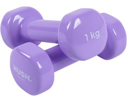 HUSH Sport - Dumbbells set 2 x 1 kg paars - vinyl coating met antislip grip - gietijzer - handig 6-hoekig design - geschikt voor krachttraining & fitness