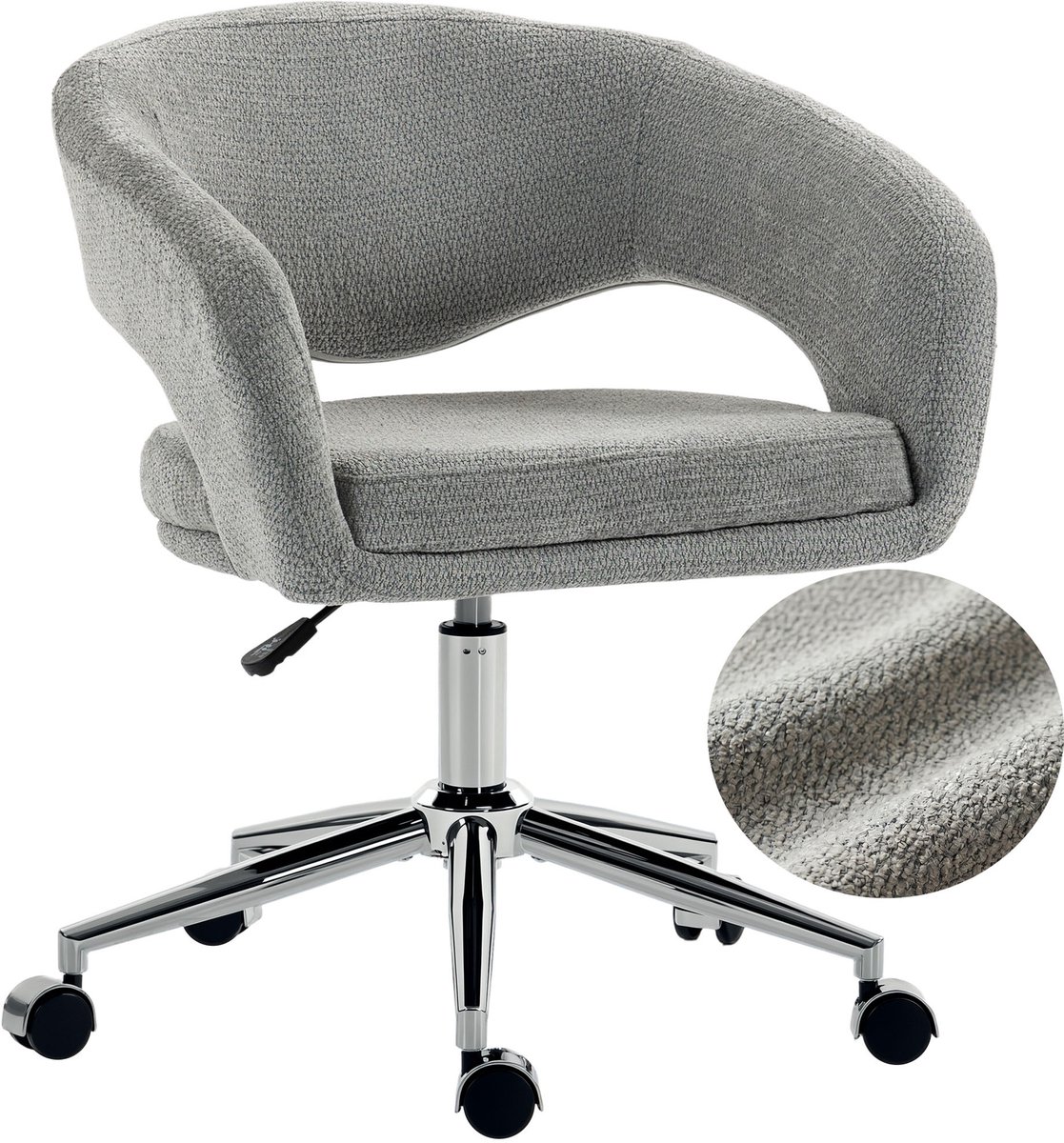 TEKROA® Ergonomische Bureaustoel - In Hoogte Verstelbaar - Chenille Stof - Draaibaar - Gebogen Rugleuning -360 graden draaibaar - Grijs