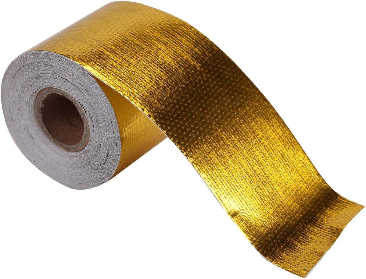 Thermische Beschermingstape voor Hoge Temperatuur, Goudfolie Duct Tape voor Auto's, Stoom- en Oliepijpen, 9mx5cm, Hittebestendig en Duurzaam