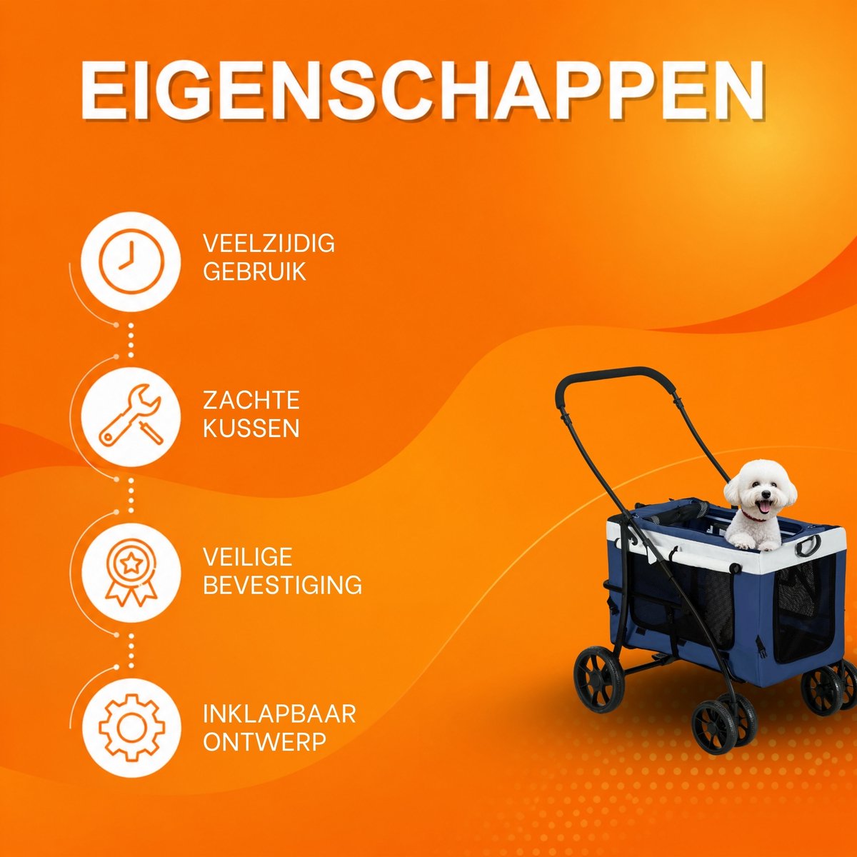 2-in-1 Hondenbuggy – Dierenwagen met Afneembare Mand – Blauw