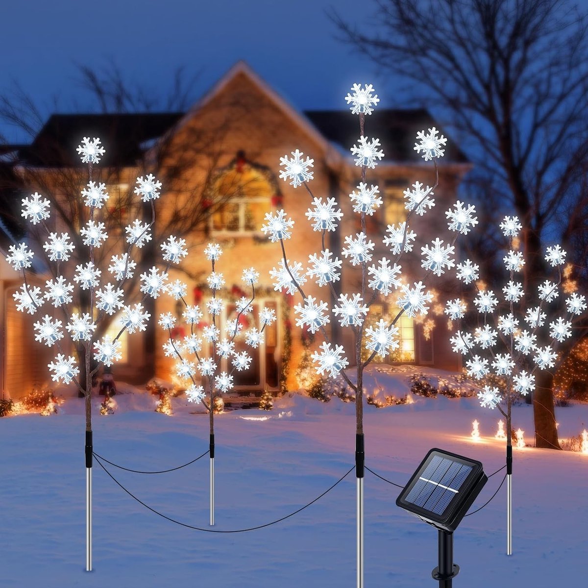 4 x 80 LED Solar Sneeuwvlok Verlichting - Waterdichte Buitenlamp met 8 Modi voor Tuin en Pad Decoratie tijdens Kerstmis