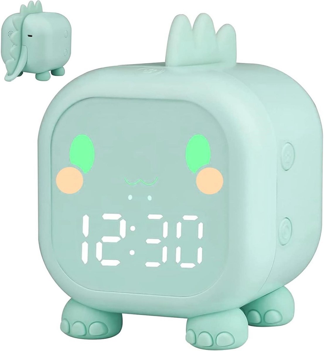 GELLDG Slaaptrainer – Wekker voor kinderen – Nachtlampje – Met timer, snooze-functie en slaaptraining – Geschikt voor jongens en meisjes – Ontwerp met groene dinosaurus