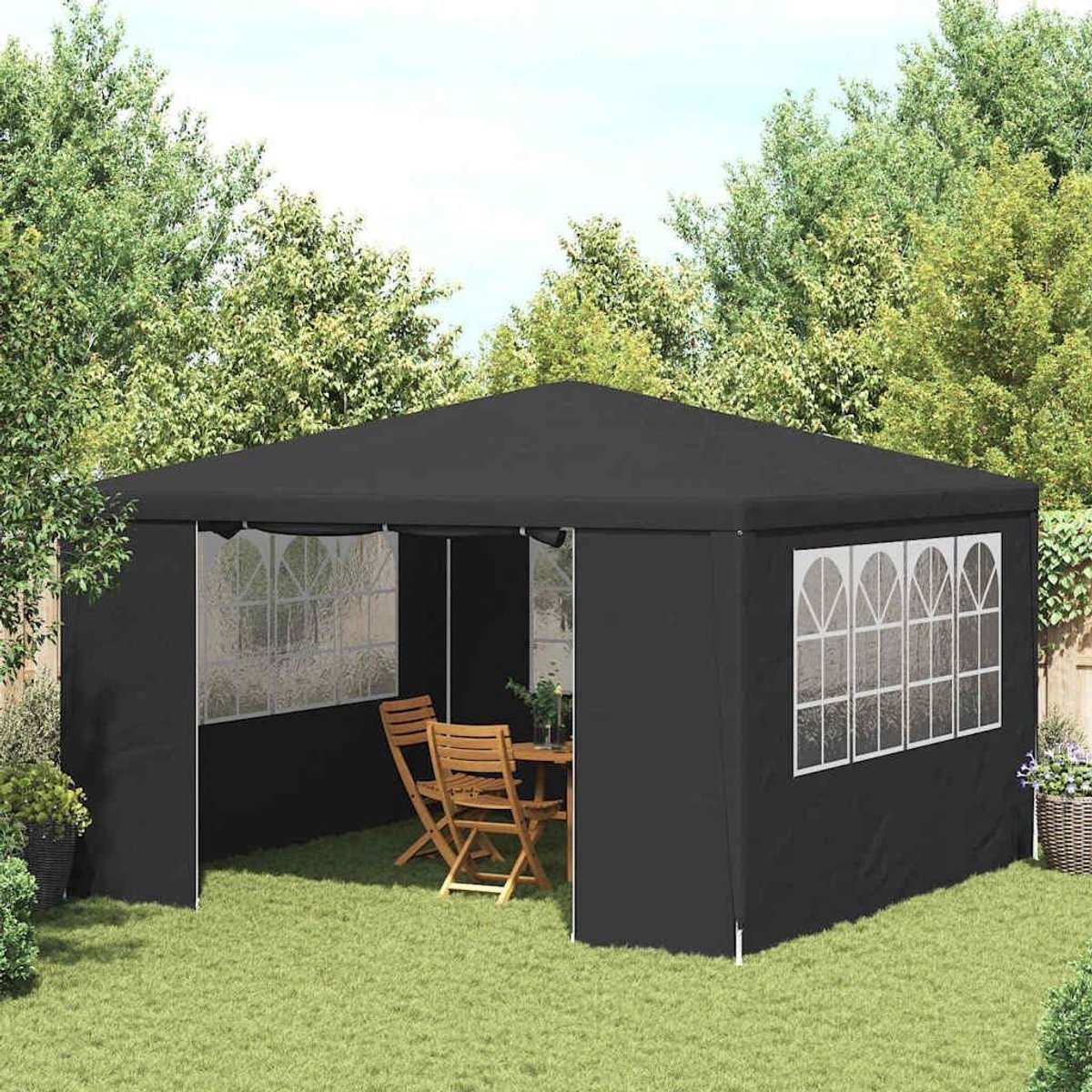 Partytent met zijwanden - Tuinpaviljoen Luifel - Feesten Buiten - Stalen Frame - 4 x 4 meter - Antraciet