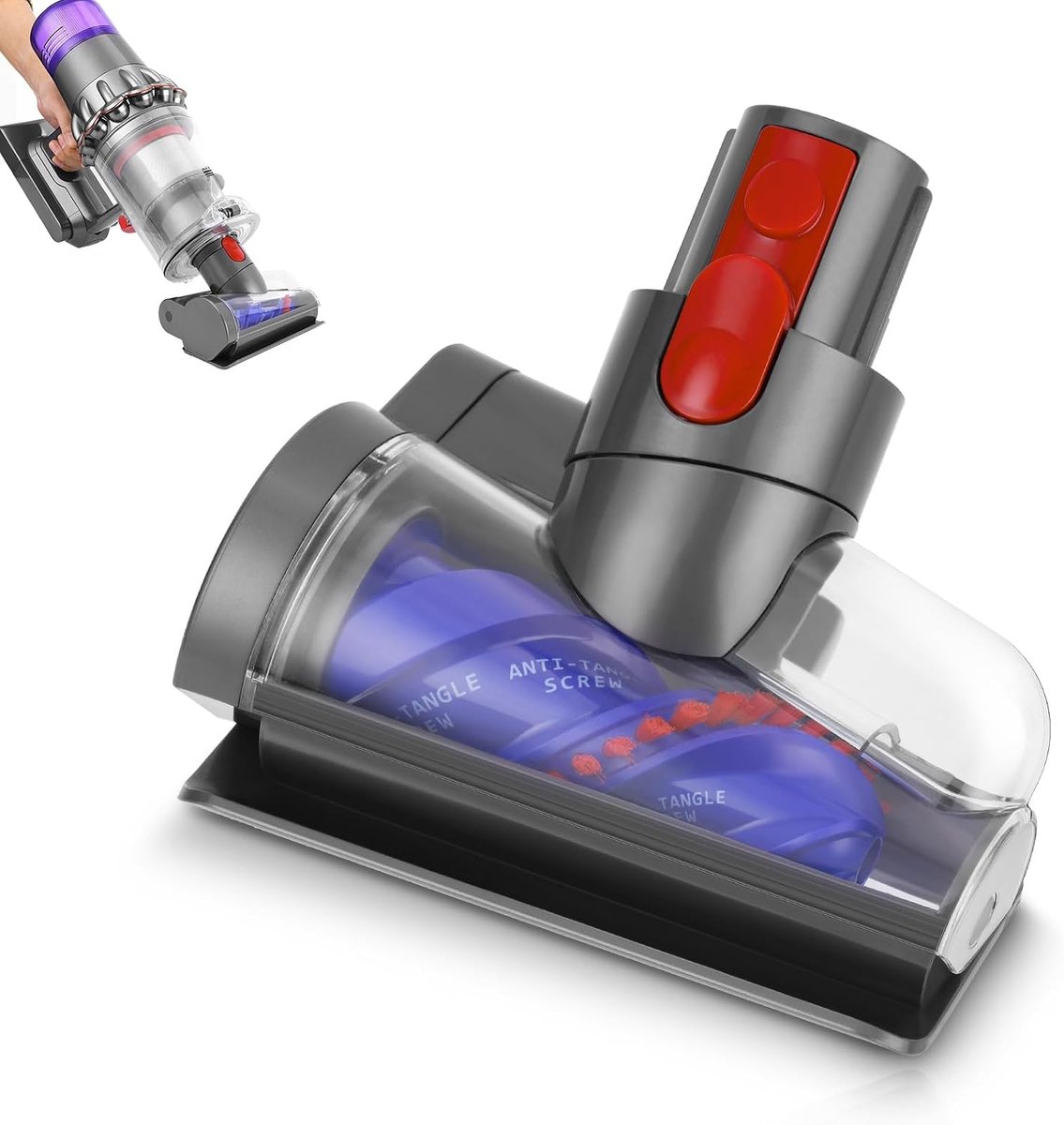Stofzuigerborstelkop Met Anti-Klitfunctie En Taps Toelopende Borstelrol Voor Dyson V15 V11 V10 V8 V7 - Dieptereiniging Zelfreinigend Compact - Donkergrijs
