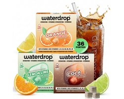 waterdrop® Klassiek Frisdrank Set - COLA, SINAASAPPEL & CITROEN-LIMOEN - 36 suikervrije bruistabletten voor water met smaak - Met natuurlijke fruit- en plantenextracten & extra vitamines