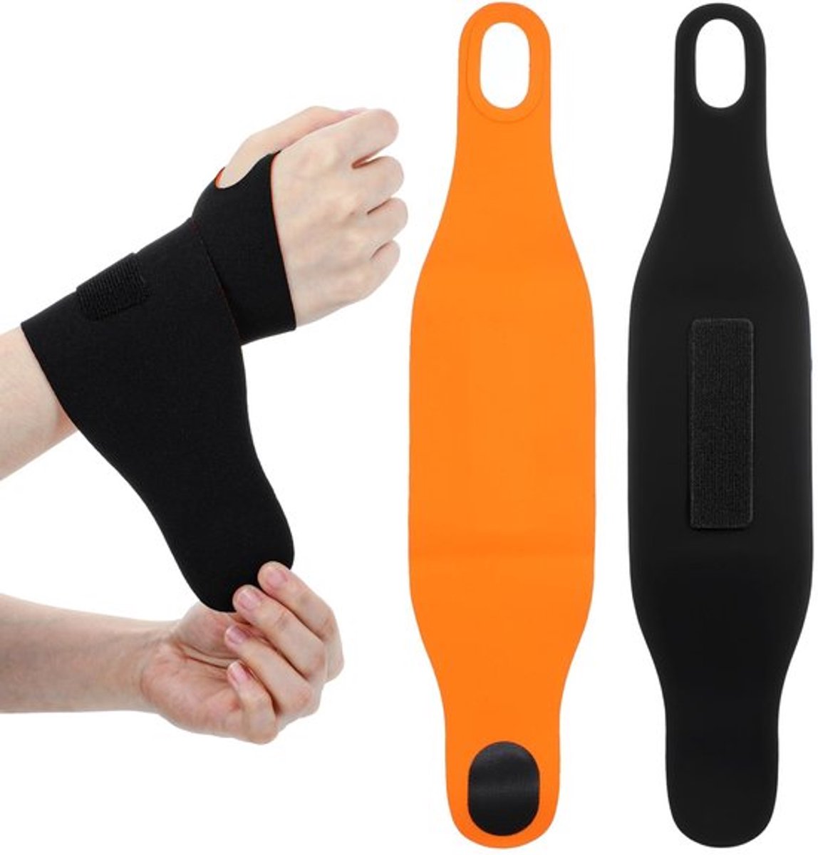 Polsbandage 2-delig - Verstelbare Bandage - Ademend Nylon - Klittenbandsluiting - Handgewrichtsondersteuning - Zwart/Oranje - Polssteun