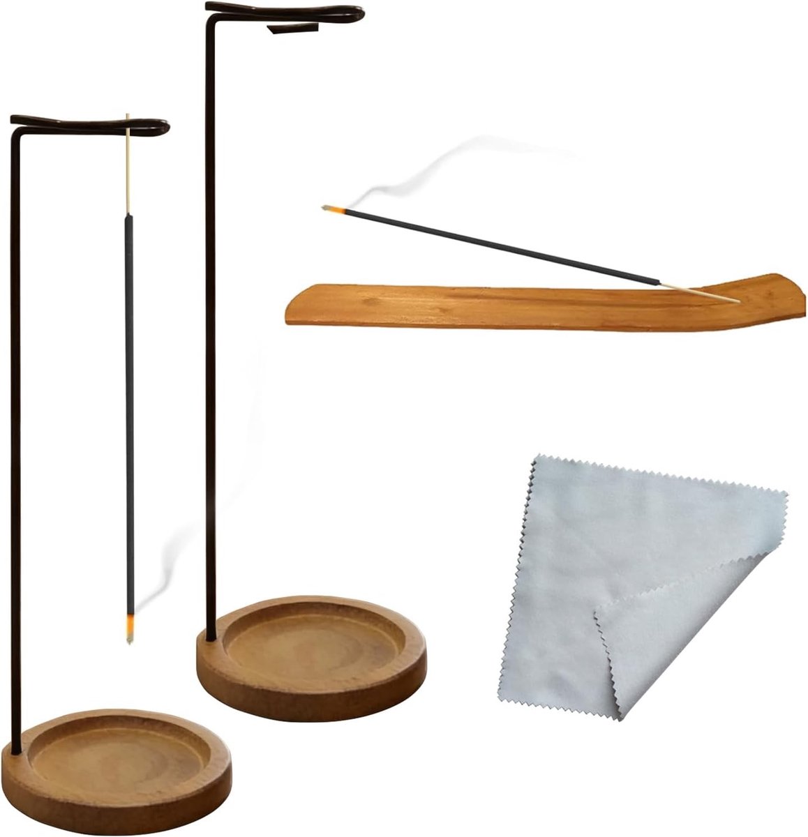 Set van 2 Incense Stick Holders met Asopvang en Doekje voor Yoga, Meditatie en Aromatherapie in Huis en Kantoor