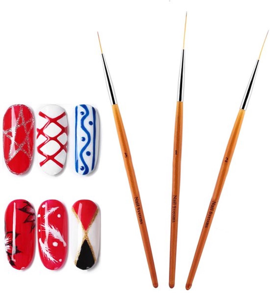 Nail Art Penseel Set - 3 Stuks - Detaillering Borstel - Liner Schilderen - Dotting Tool - Hoogwaardige Materialen