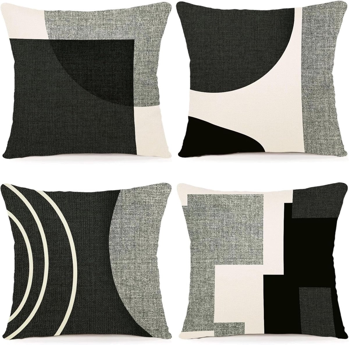 SnelShoppen - Set van 4 Outdoor Kussenslopen 45 x 45 cm - Sierkussens met Geometrisch Patroon - Linnen Kussenhoezen voor Bank en Woonkamer - Perfect v