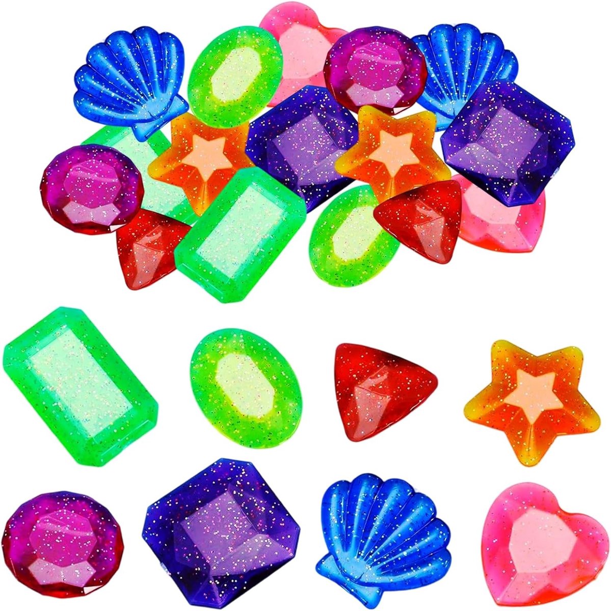 Diving Gems Set van 16 Stuks, Duik Speelgoed voor Zwembad, Zomer Activiteiten, 8 Vormen, Kleurrijk Duikplezier