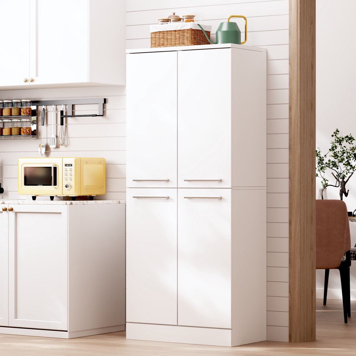 DESMIU Buffetkast - Glanzend Witte Opbergkast Met Verstelbare Planken - Voor Keuken En Woonruimte - MDF - 76x42x180 Cm