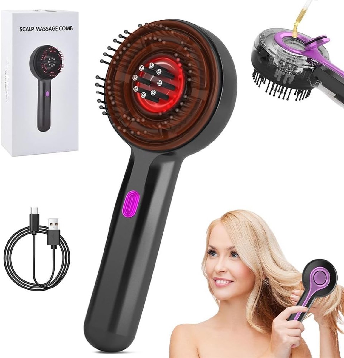 SnelShoppen - Elektrische Hoofdmassager, Scalp Massage Borstel met Rood Licht, Shiatsu Massage voor Diepe Ontspanning, Haarverzorging, Scalp Care en O