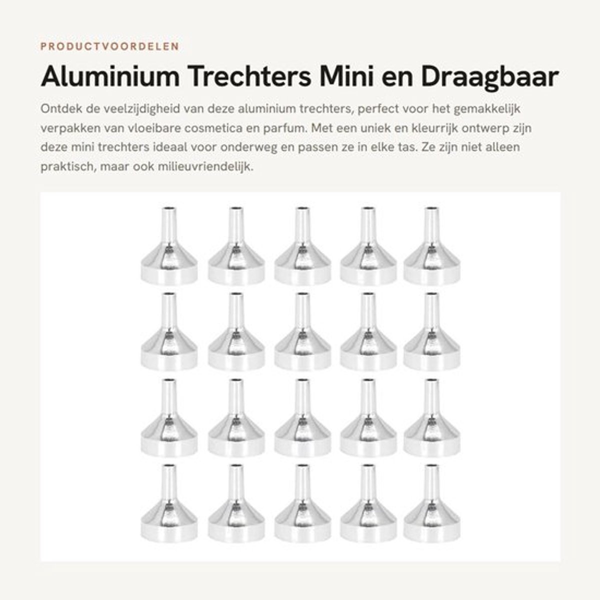 Trechter Mini 20 Stuks - Aluminium - Draagbaar - Vloeistofafgifte - Milieuvriendelijk - Eenvoudig Op Te Bergen - Cosmetica Trechter