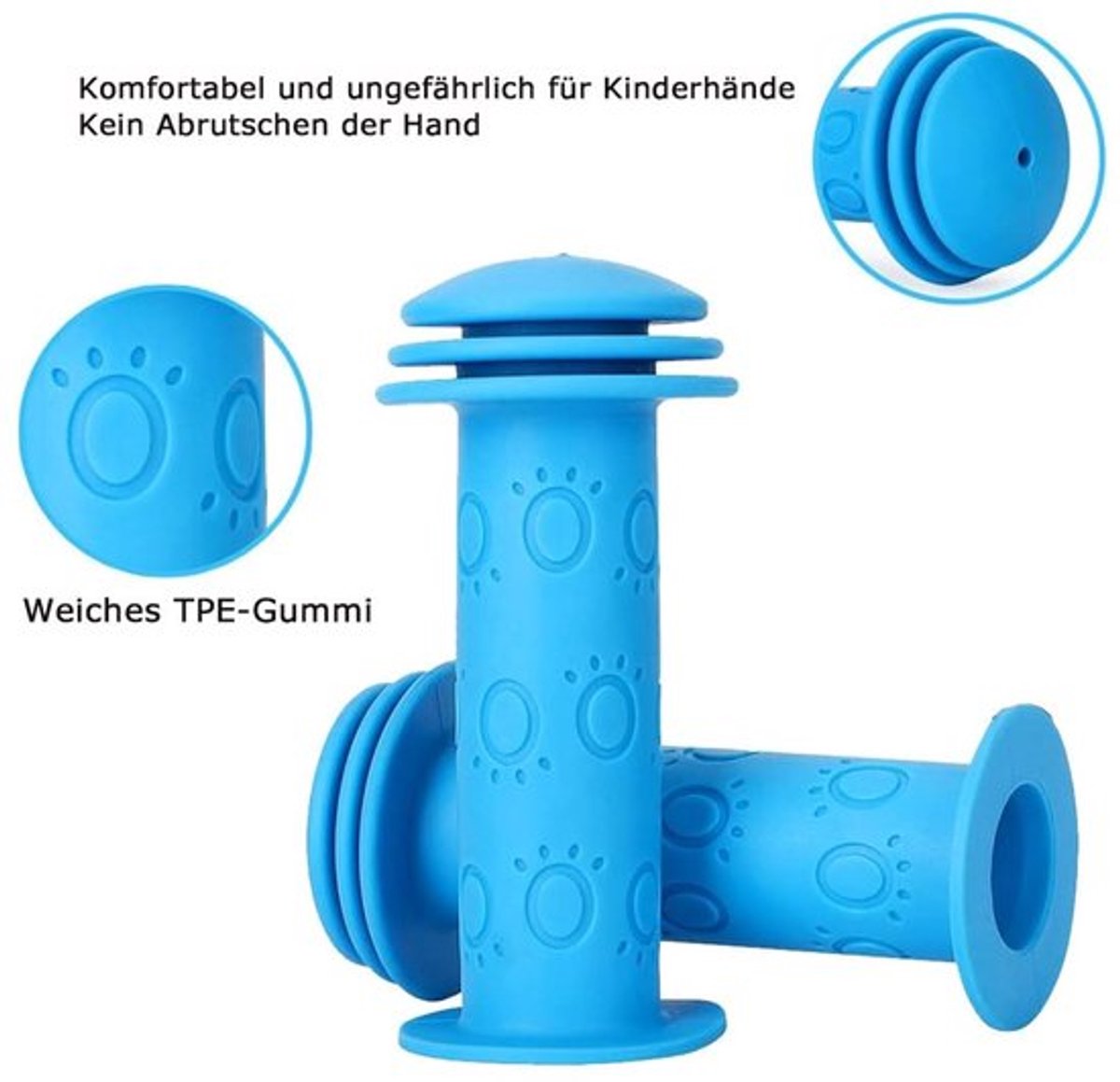 Fietshandgrepen Antislip - Fietshandvat 22 mm - Veiligheidsuiteinde 105 mm - Zacht TPE-rubber - Geschikt voor Kinderfiets/Scooter - Duurzaam en Makkelijk Schoon te Maken