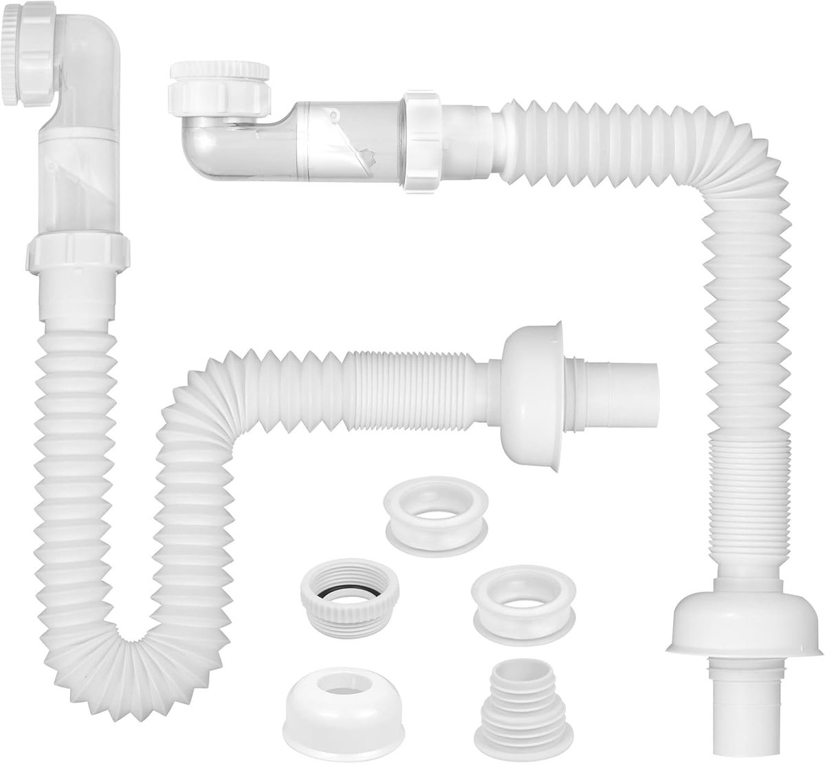 Ruimtebesparende Siphon voor Keukenafvoer: 2 Stuks, Verstelbare Afvoer, 360° Draaiend, Uitbreidbaar van 340-850mm