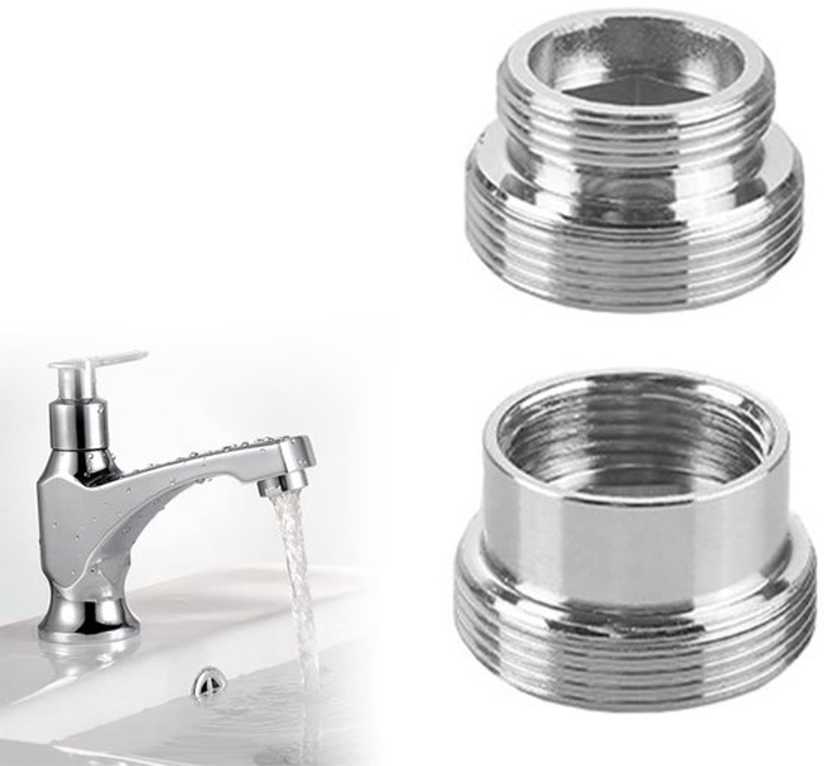 Faucet Adapter - 2 Stuks - Metalen Kwaliteit - 16mm naar 22mm - 22mm naar 16mm - Voor Keuken en Badkamer - Geschikt voor Filters en Slangen
