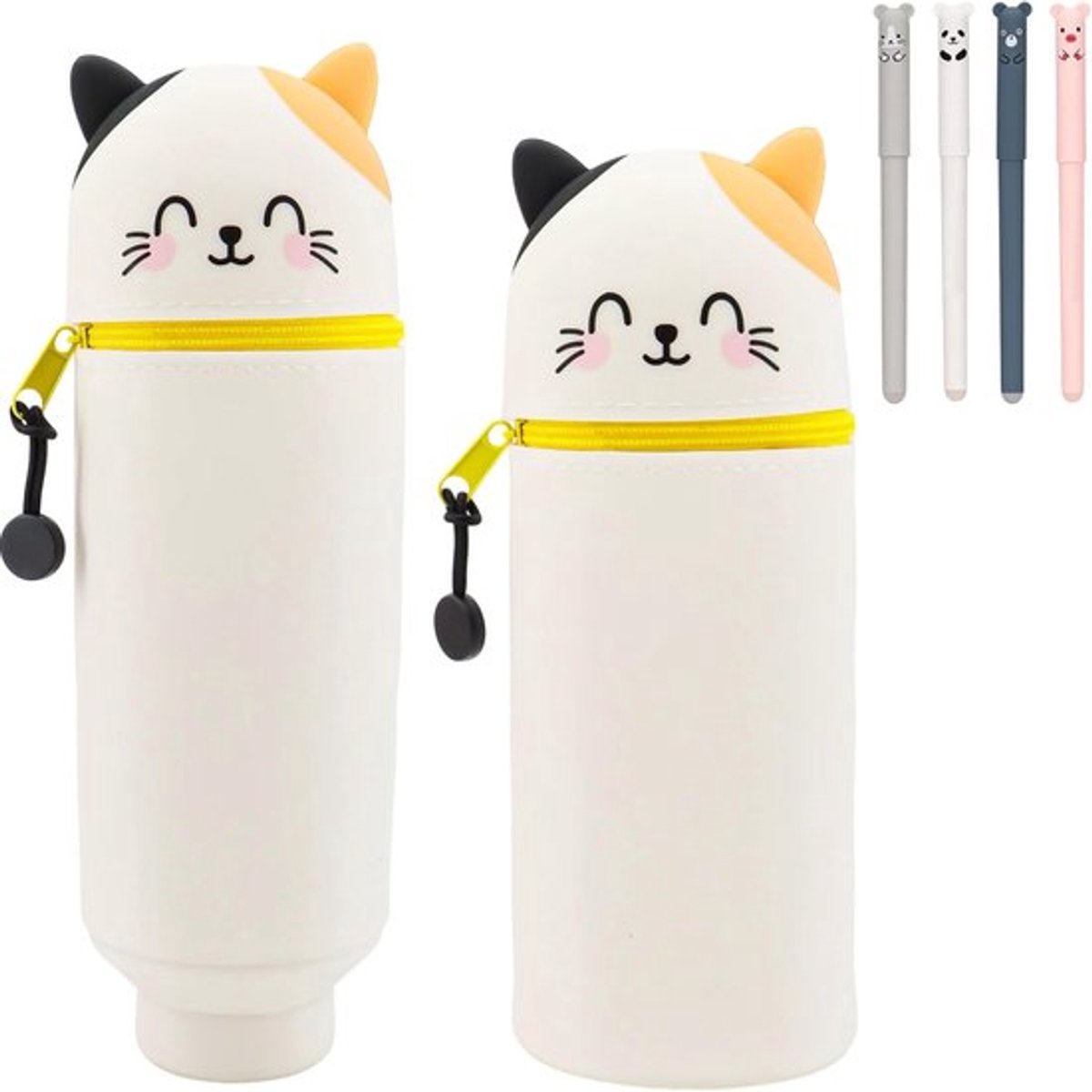 SnelShoppen - Kawaii Silicone Pencil Case, 2-in-1 Stretchy, Schattig Dieren Potloodetui voor Pennen, School- en Kantoorbenodigdheden, met 4 Uitwisbare